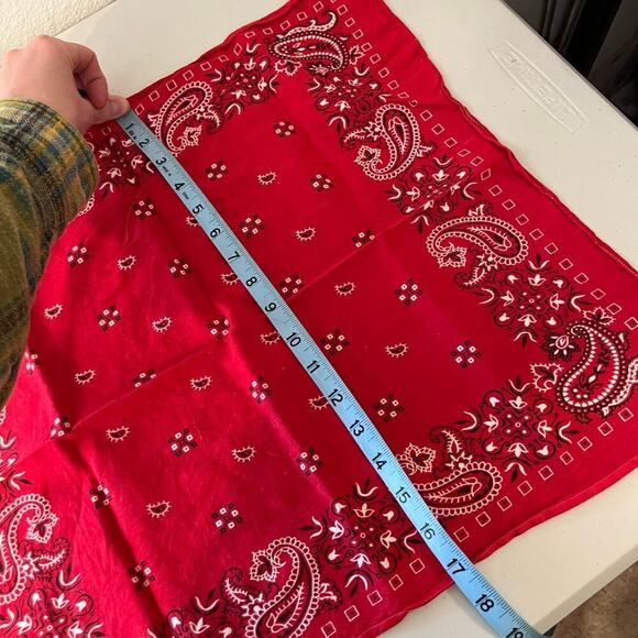 Vintage 90s Red Cotton USA Made Square Bandana Neck Tie - Picture 9 of 12